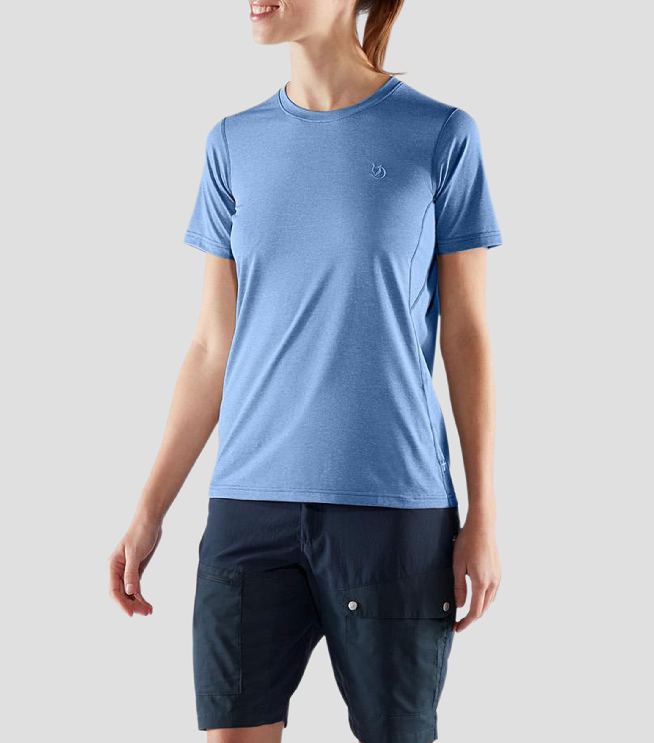 Playera para senderismo cuello redondo manga corta jaspeada Mujer